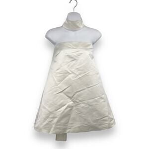 Maximilian Grace A-Line Mini Dress 6 Wraparound Mock Neck Silk Blend Optic White